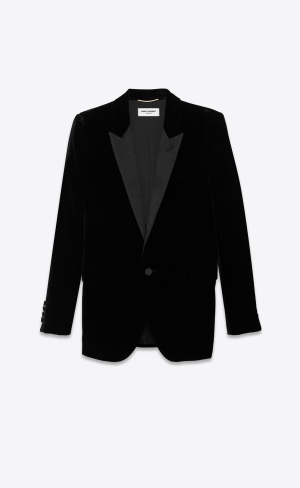 YSL Single-breasted Tuxedo Jacket In Velvet Svarta | XSK063987