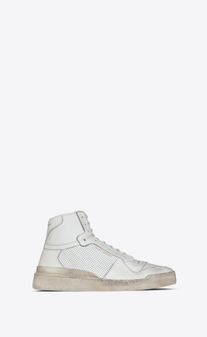 YSL Sl24 Mid-top Sneakers In Used-look Läder Vita | DTX495876