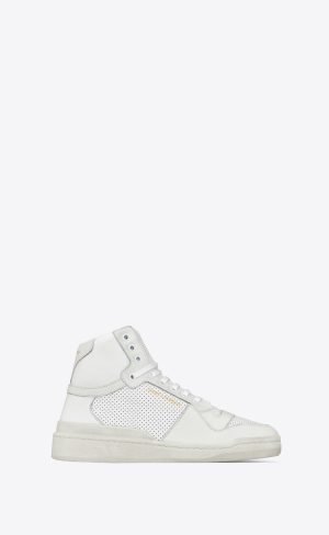 YSL Sl24 Mid-top Sneakers In Used-look Perforated Läder Vita | IXF689170