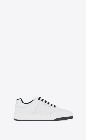 YSL Sl/61 Low-top Sneakers In Smooth And Grained Läder Blanc Optique | OAY471359