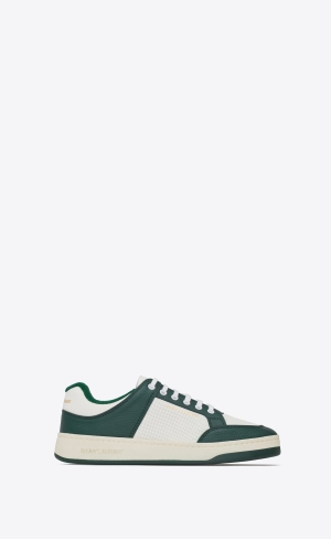 YSL Sl/61 Low-top Sneakers In Smooth And Grained Läder Vita Mörkgröna | TSN240358