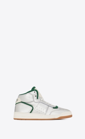 YSL Sl/80 Mid-top Sneakers In Metallic And Smooth Läder Mörkturkos Gröna | WFO285693