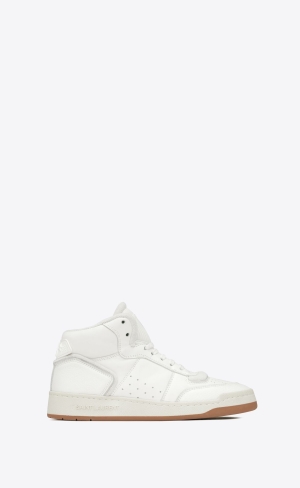 YSL Sl/80 Mid-top Sneakers In Smooth And Grained Läder Blanc | CNO586172