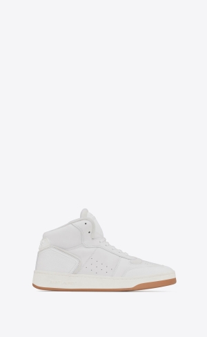 YSL Sl/80 Mid-top Sneakers In Smooth And Grained Läder Vita | GZE196574