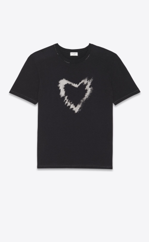 YSL Sl Heart T-shirt Noir Gris | EVK725814