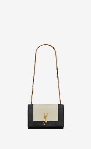 YSL Small Kate In Smooth And Shiny Läder Vita Svarta | DBY860135