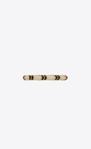 YSL Snake Textured Cuff Bracelet In Metal, Läder And Enamel Guld Grädde Svarta | DTZ623078
