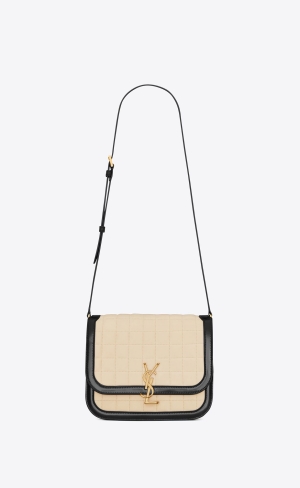 YSL Solferino Medium Supple Satchel In Quiltad Nubuck Mocka Svarta | DSK619230