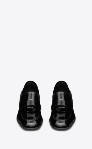 YSL Solferino Penny Slippers In Lack Läder Noir | LOZ963510