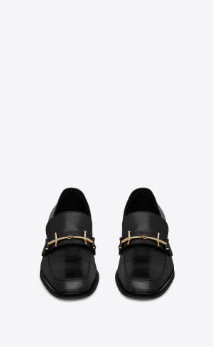 YSL Solferino Penny Slippers In Smooth Läder Noir | YMV528630