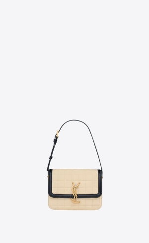 YSL Solferino Small Satchel In Quiltad Nubuck Mocka Vita Svarta | ALW691074