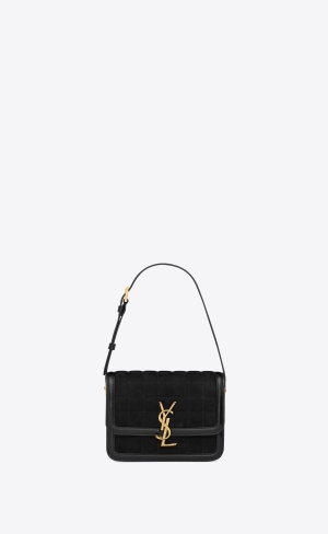 YSL Solferino Small Satchel In Quiltad Nubuck Mocka Svarta | KGO301859