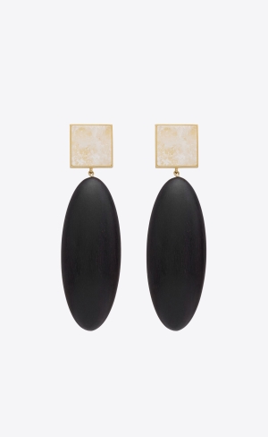 YSL Square Earrings In Bamboo And Metal Svarta Vita Guld | ZHQ935067