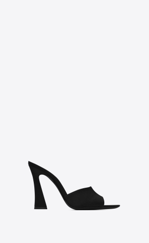 YSL Suite Klackar Mules In Crepe Satin Svarta | FMS259341