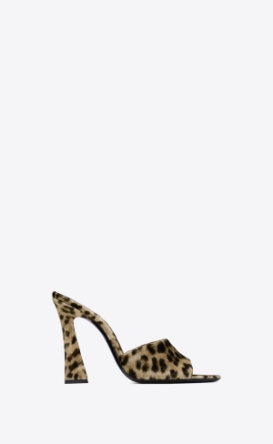 YSL Suite Klackar Mules In Leopard Velvet Beige | HJR928045