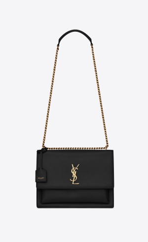 YSL Sunset Large Chain Bag In Smooth Läder Noir | RDQ835241