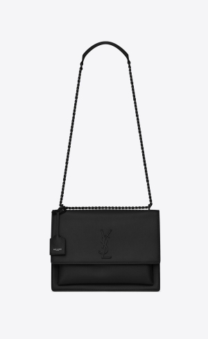 YSL Sunset Large Chain Bag In Smooth Läder Noir | SEQ098367