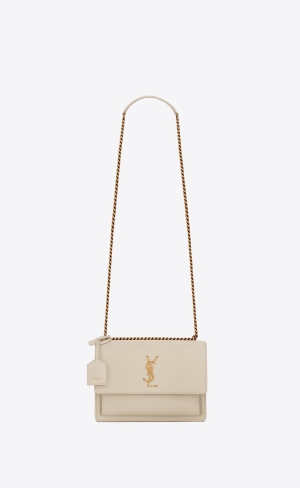 YSL Sunset Medium Chain Bag In Smooth Läder Blanc Vintage | DOC690413