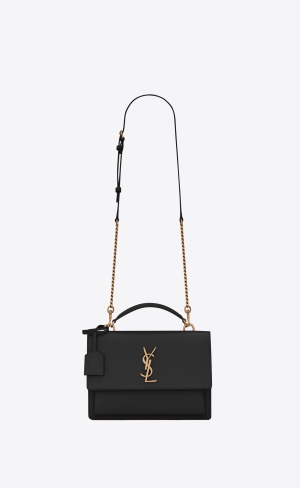 YSL Sunset Medium Top Handle In Smooth Läder Noir | AFV873159