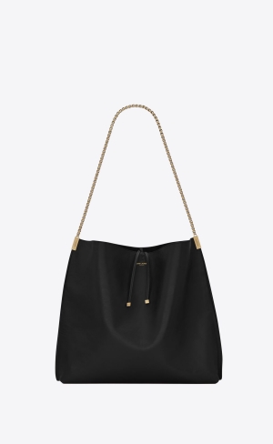YSL Suzanne Medium Hobo Bag In Smooth Läder Svarta | DHI138607