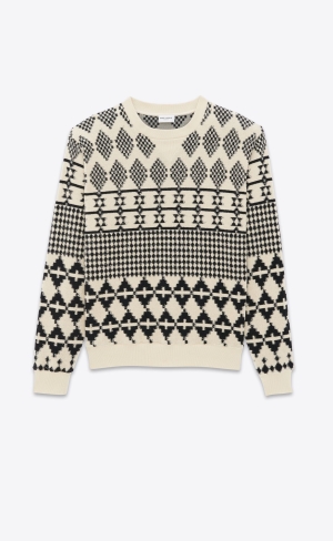 YSL Sweatshirt In Jacquard Jersey Naturel Et Noir | SXK283071