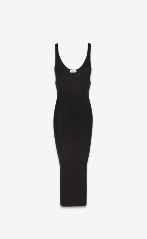 YSL Tank Top Klänning In Räfflad Silk Jersey Noir | OZP547630
