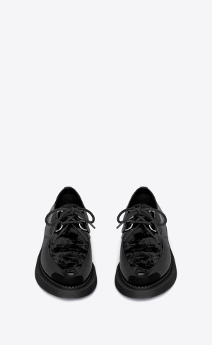 YSL Teddy Derbies In Lack Läder And Velvet Noir | QVE129508