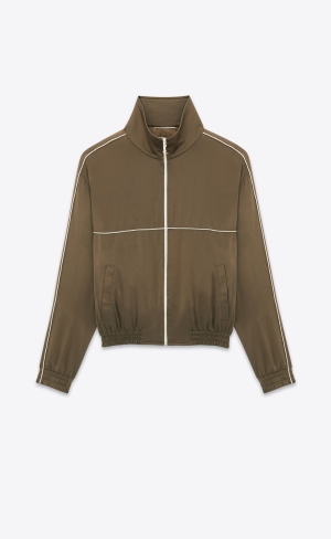 YSL Teddy Jacket In Crepe Satin Kaki Fonce | SGU910756