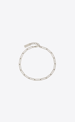 YSL Textured Rectangular Chain Bracelet In Metal Silver | SHI950674
