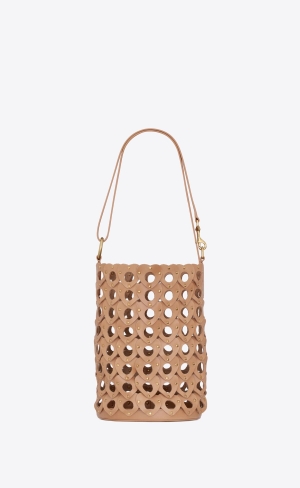 YSL The Hearted Bucket Bag In Vegetable-tanned Läder Bruna Guld | GEO810526