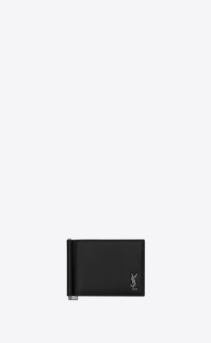 YSL Tiny Cassandre Bill Clip Wallet In Matte Läder Svarta | FUC198043