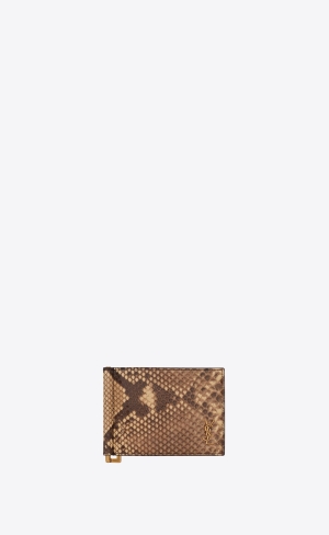 YSL Tiny Cassandre Bill Clip Wallet In Python Beige Bruna | ZWD375980