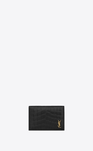 YSL Tiny Cassandre Business Card Case In Crocodile-embossed Läder Svarta | XHM453716