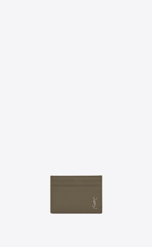 YSL Tiny Cassandre Card Case In Grained Läder Mörkkhaki | VFE921368