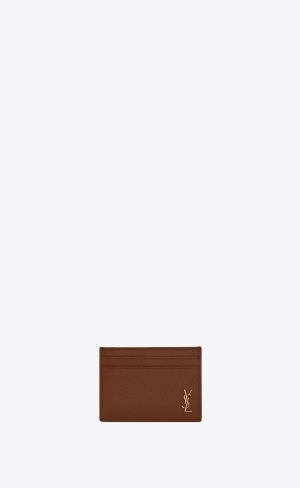 YSL Tiny Cassandre Credit Card Case In Grained Läder Bruna | LFD916374