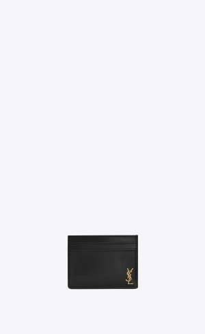 YSL Tiny Cassandre Credit Card Case In Shiny Läder Svarta | XJQ248690