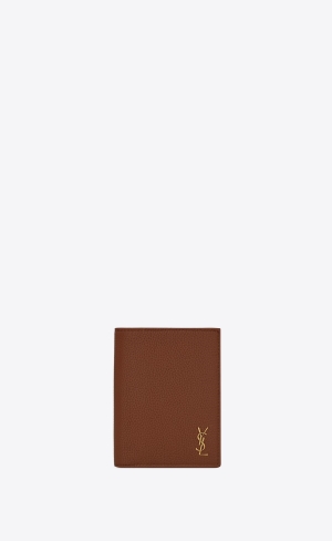 YSL Tiny Cassandre Credit Card Wallet In Grained Läder Bruna | LDJ025879