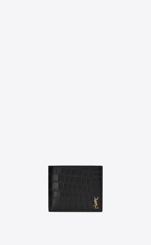 YSL Tiny Cassandre East/West Wallet In Crocodile-embossed Matte Läder Svarta | BMS965208