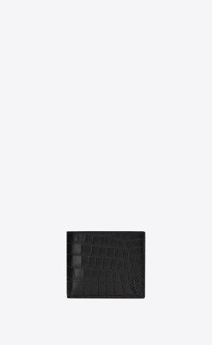 YSL Tiny Cassandre East/West Wallet In Crocodile-embossed Läder Svarta | RFL871695