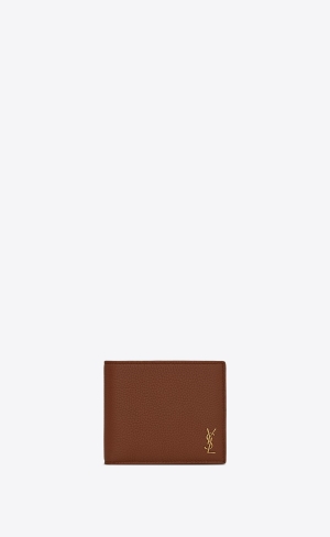 YSL Tiny Cassandre East/West Wallet In Grained Läder Bruna | GKQ061379