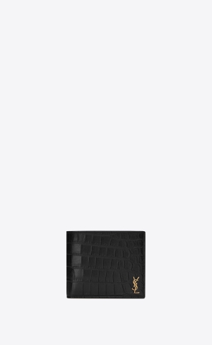 YSL Tiny Cassandre East/West Wallet With Coin Purse In Crocodile-embossed Matte Läder Svarta | NFS501732