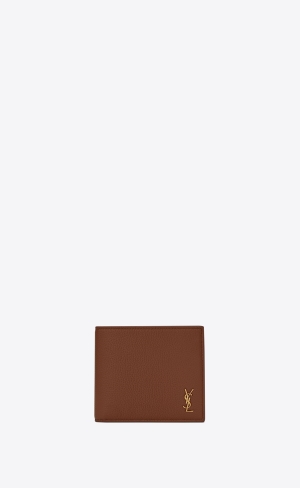 YSL Tiny Cassandre East/West Wallet With Coin Purse In Grained Läder Bruna | OEQ130794