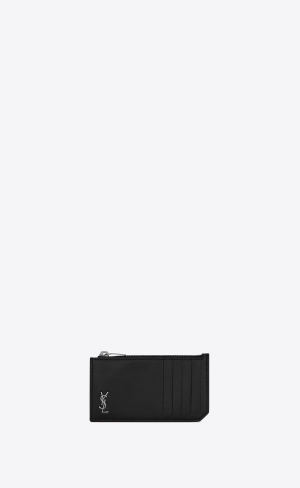 YSL Tiny Cassandre Fragments Zip Card Case In Matte Läder Svarta | ARD785413