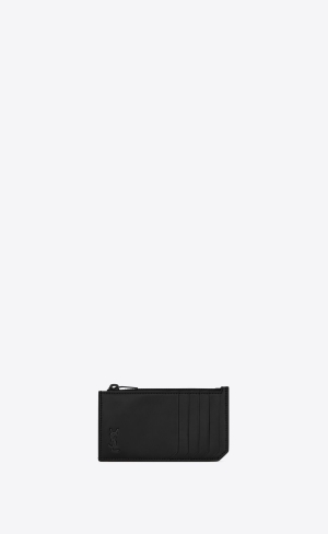 YSL Tiny Cassandre Fragments Zip Card Case In Matte Läder Svarta | LHY243571