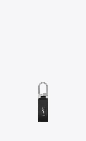 YSL Tiny Cassandre Keyring In Shiny Läder Svarta | ANL250794