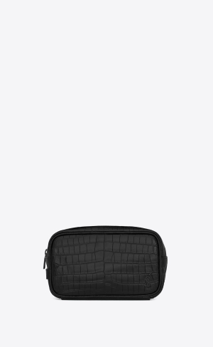 YSL Tiny Cassandre Small Grooming Case In Crocodile-embossed Matte Läder Svarta | ONS162584