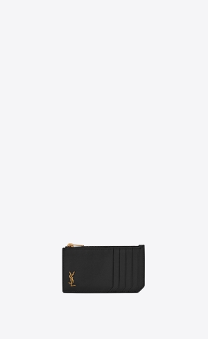YSL Tiny Cassandre Zipped Fragments Credit Card Case In Shiny Läder Svarta | BSJ237459