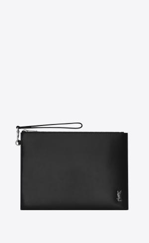 YSL Tiny Cassandre Zipped Tablet Holder In Shiny Läder Noir | VZP632754