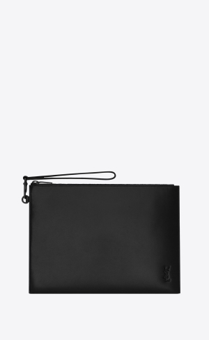 YSL Tiny Cassandre Zipped Tablet Holder In Shiny Läder Noir | YHU576091