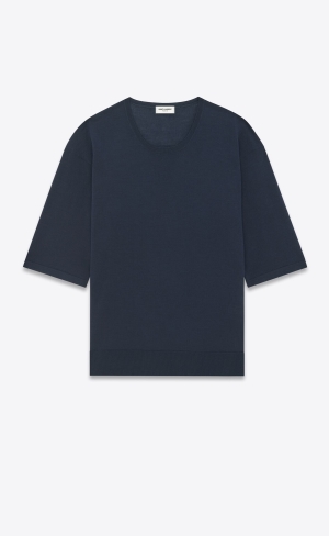 YSL Top In Cashmere, Ull And Silk Bleu Nuit | AGK586749